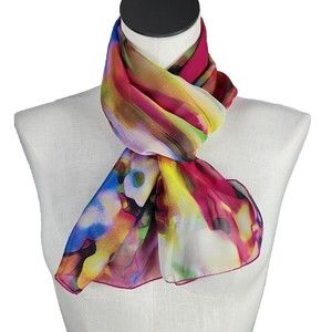 Vintage Mademoiselle Scarf Sheer Vibrant Watercolor Floral Print Rectangle